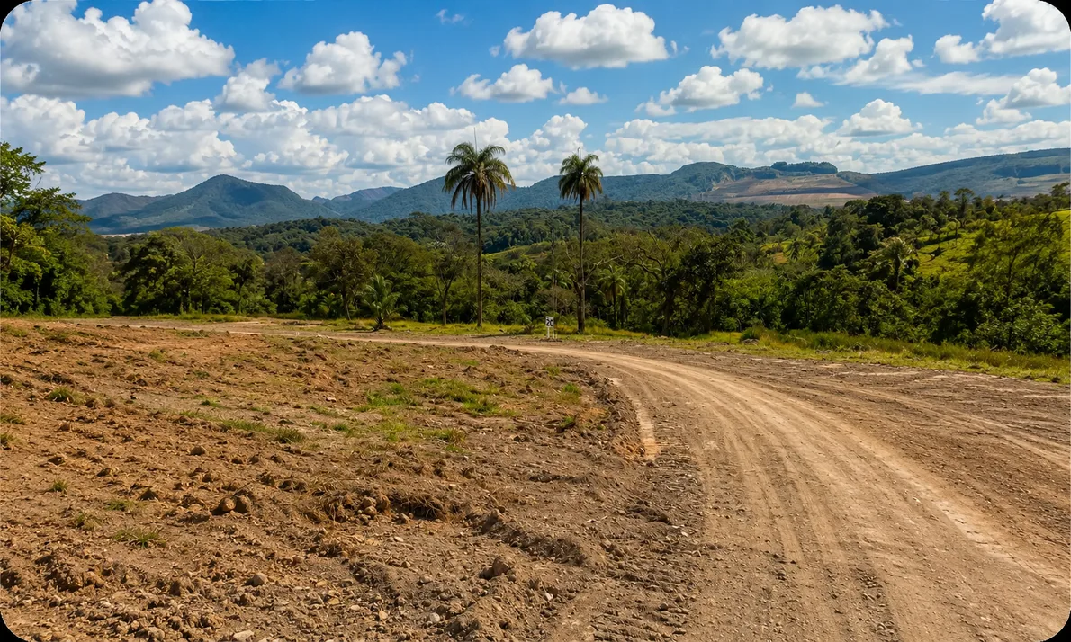 Vista das obras e das montanhas no Alta Vista